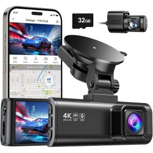 imageREDTIGER Dash Cam Front Rear 4K25K Full HD Dash Camera for Cars Included 32GB Card Builtin WiFi GPS 316 IPS Screen Night Vision 170Wide Angle WDR 24H Parking ModeF7NP