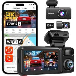 imageREDTIGER F17 Elite 4K 3 Channel Dash Cam STARVIS 2 IMX678 ampamp IMX675 128GB Card Full Night Color 4K25K1080P Front and Rear Inside Touch Screen Voice Control 5GHz WiFi 6 GPS HDR Parking Mode