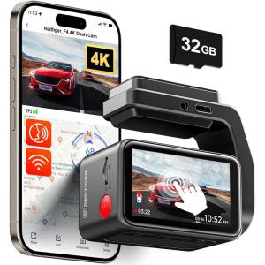 imageREDTIGER F4 4K Dash Cam Front 22 inch Mini Car Camera 2160P UHD Touch Screen Voice Control Included 32GB Card Night Vision Builtin GPS WiFi APP Control Loop Recording 24H Parking Monitor