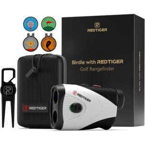 imageREDTIGER Golf Rangefinder Set 1200 Yards 7X Magnification Flag Lock Slope ampamp Vibration Rechargeable Range Finders with Magnet Stripe Divot Tool ampamp Ball Markers