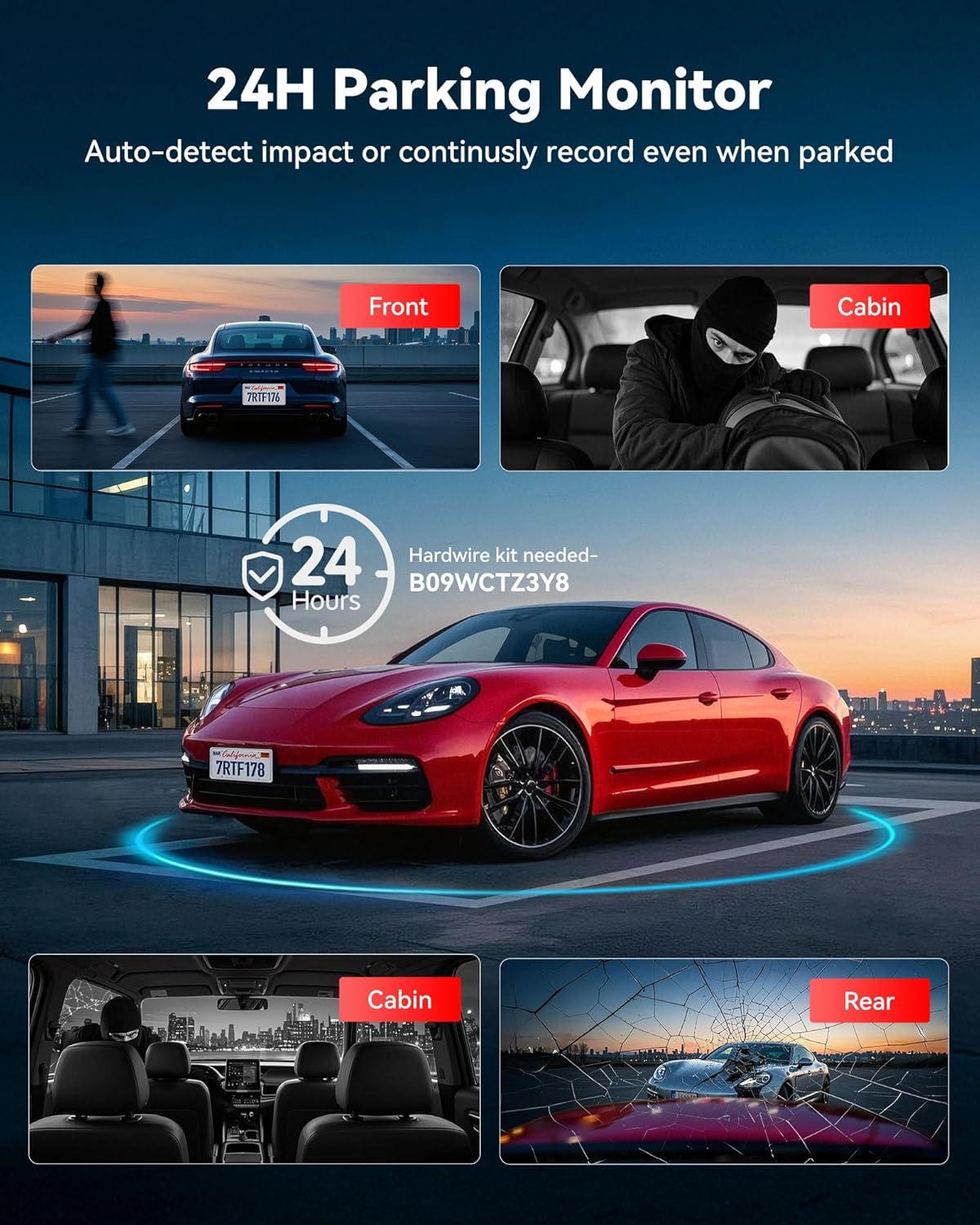 imageREDTIGER F17 Plus 4 Channel Dash Cam 27K1080P3 STARVIS 2 128GB Card Included 360 Front Inside and Rear Cabin Car Camera IR Night Vision 5GHz WiFi GPS Voice Control Touchscreen Parking Mode