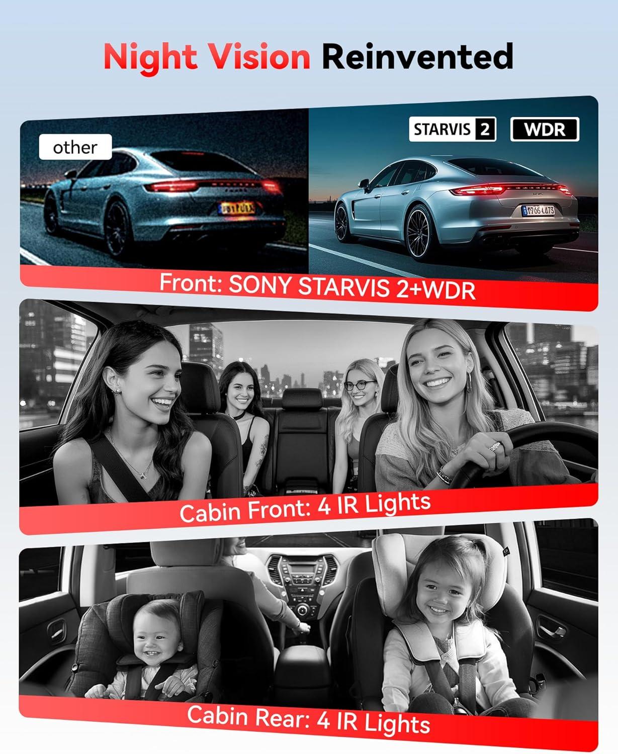 imageREDTIGER F17 Plus 4 Channel Dash Cam 27K1080P3 STARVIS 2 128GB Card Included 360 Front Inside and Rear Cabin Car Camera IR Night Vision 5GHz WiFi GPS Voice Control Touchscreen Parking Mode