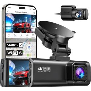 imageREDTIGER Dash Cam 4K Front and 1080P Rear STARVIS 2 Sensor 58GHz WiFi 20MBs GPS WDR amp HDR Night Vision 170Wide Angle Parking Mode Loop Recording with Emergency LockSD Card Not IncludedF7NPNO SD Card